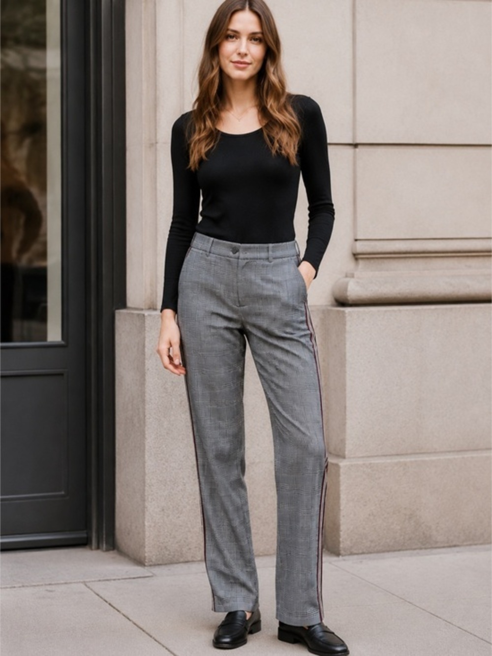 Hem & Thread Plaid Side Stripe Pants Preppy Academia Trouser Large